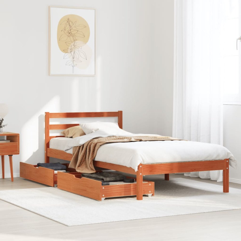 vidaXL Sängram utan madrass vaxad brun 90x190 cm massiv furu