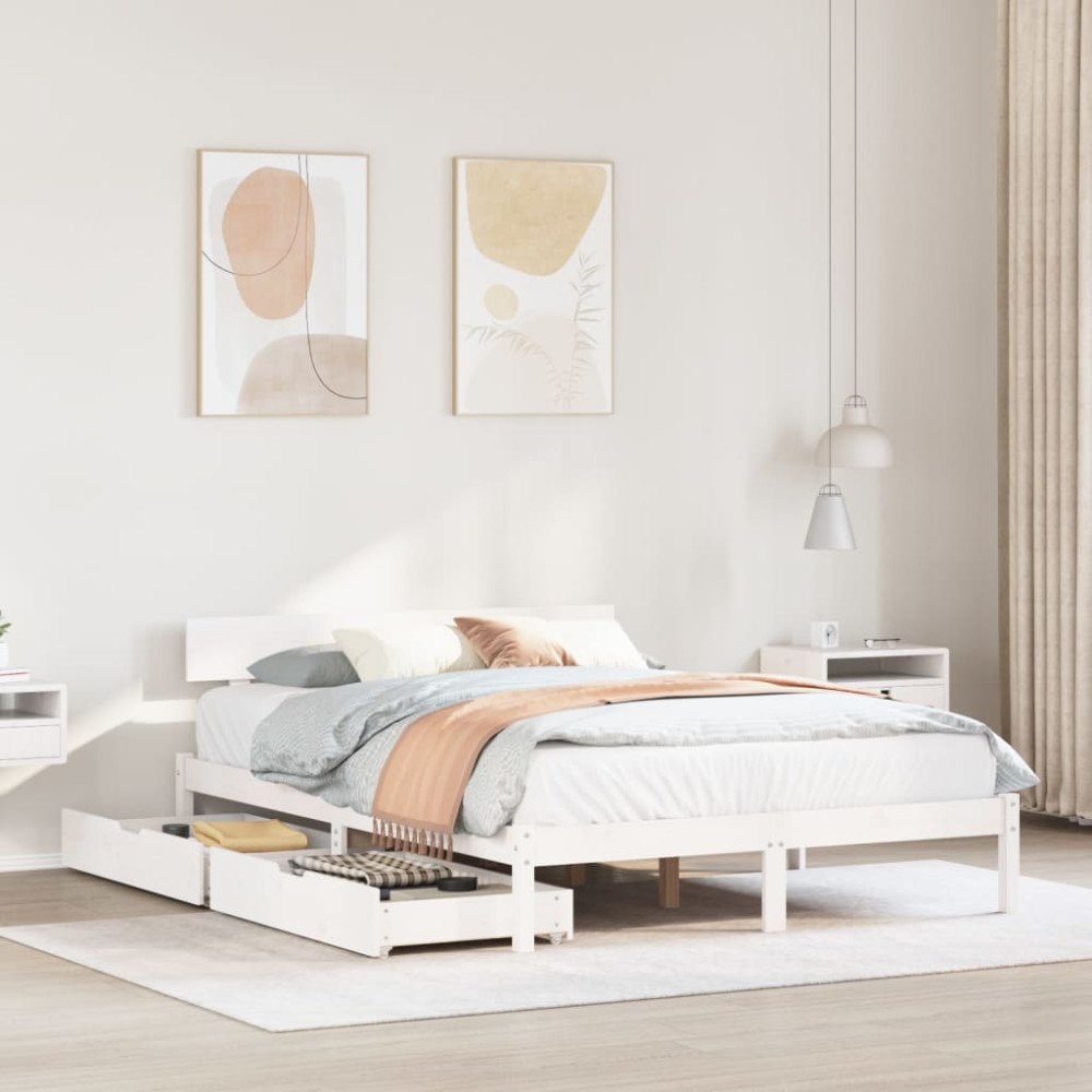 vidaXL Sängram utan madrass vit 120x200 cm massiv furu