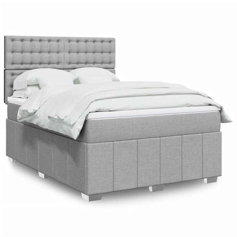 vidaXL Ramsäng med madrass ljusgrå 140x190 cm tyg