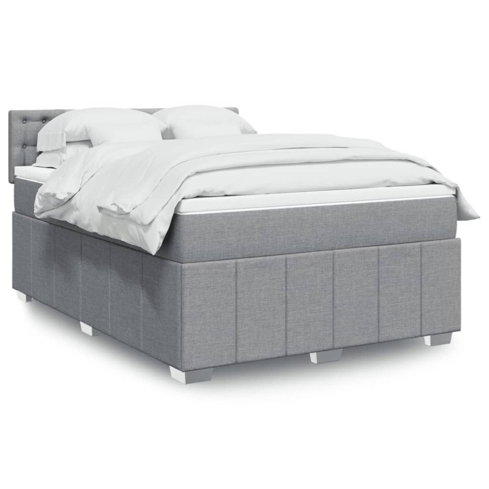 vidaXL Ramsäng med madrass ljusgrå 140x190 cm tyg