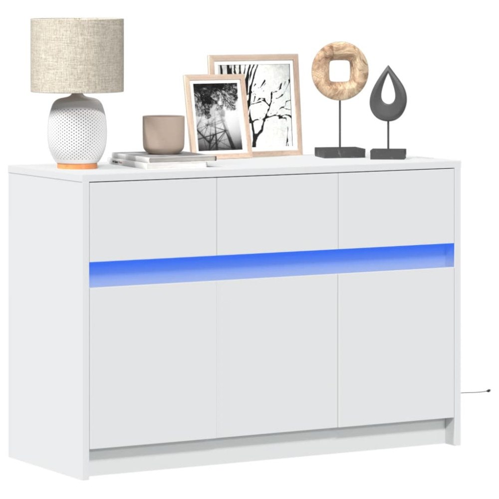 vidaXL Tv-bänk med LEDs vit 91x34x61 cm konstruerat trä