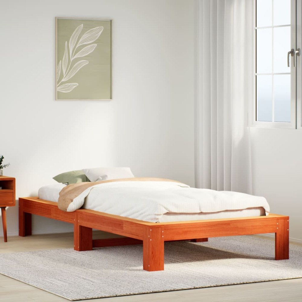 vidaXL Sängram utan madrass vaxbrun 100x200 cm massiv furu