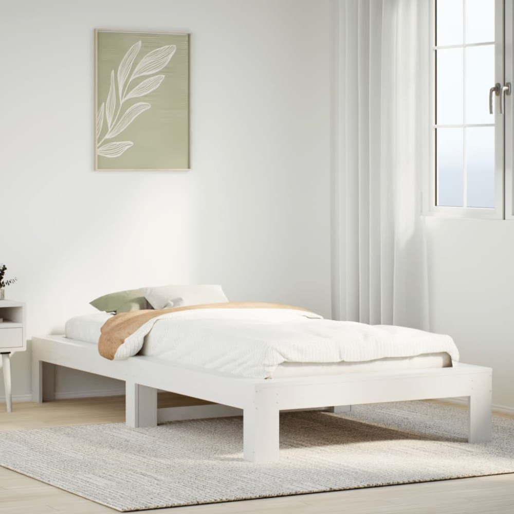 vidaXL Sängram utan madrass vit 90x200 cm massiv furu