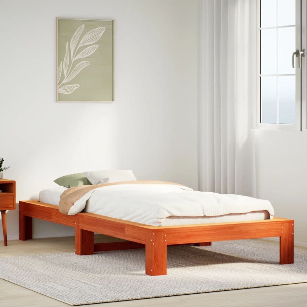 vidaXL Sängram utan madrass vaxad brun 90x190 cm massiv furu