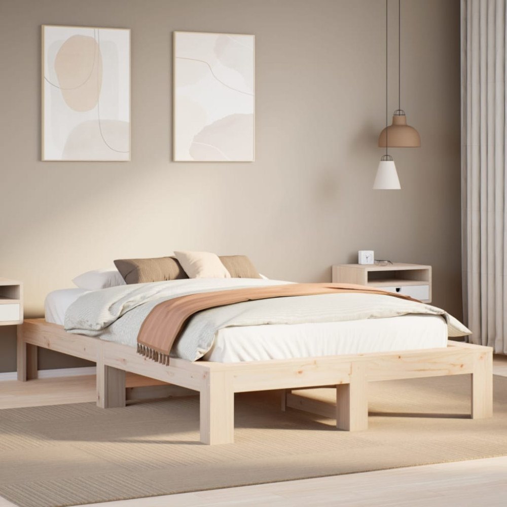 vidaXL Sängram utan madrass 135x190 cm massiv furu