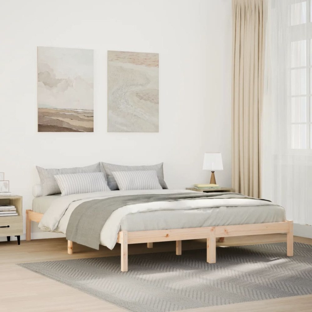 vidaXL Sängram utan madrass extra lång 140x210 cm massiv furu