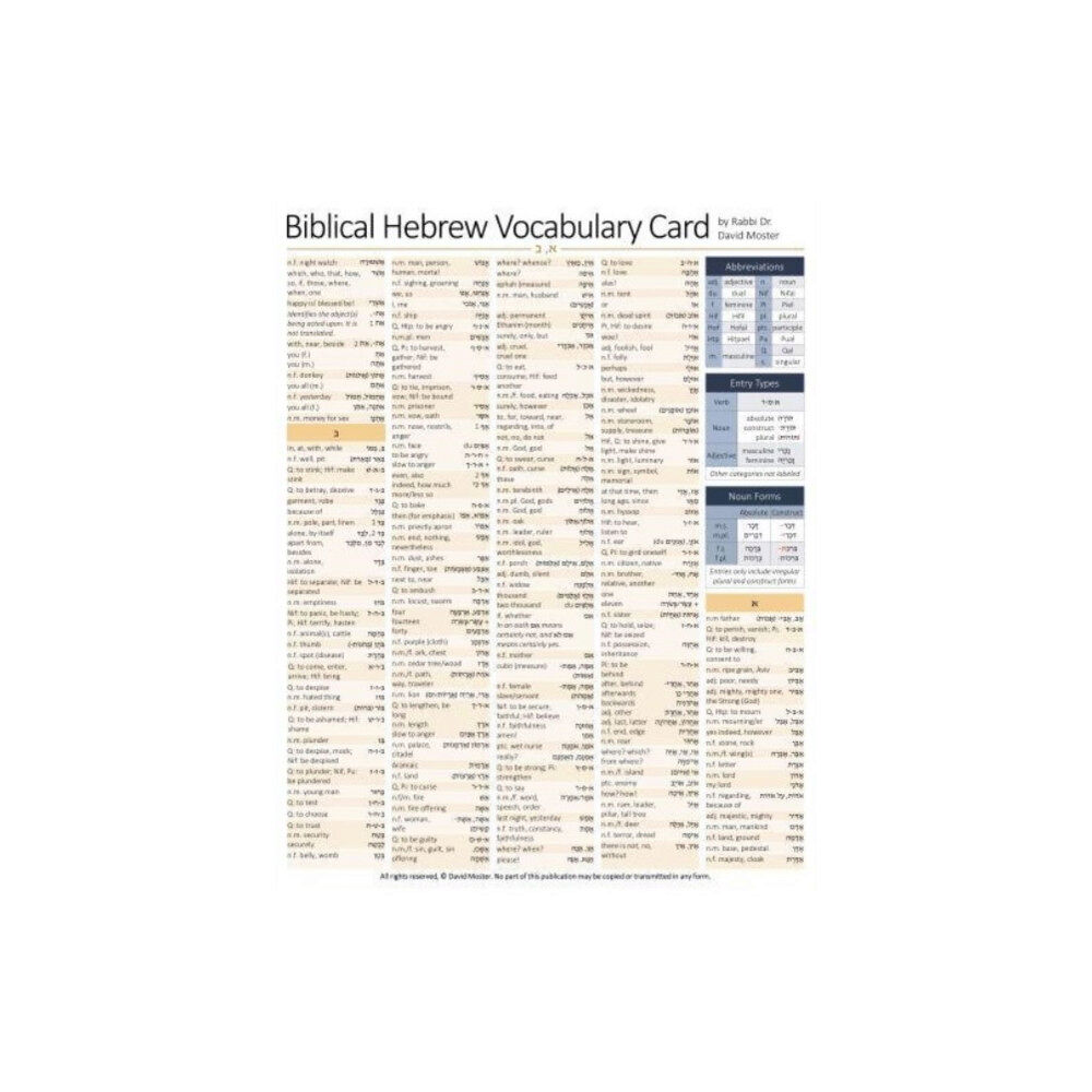 Pennsylvania State University Press Biblical Hebrew Vocabulary Card (häftad, eng)