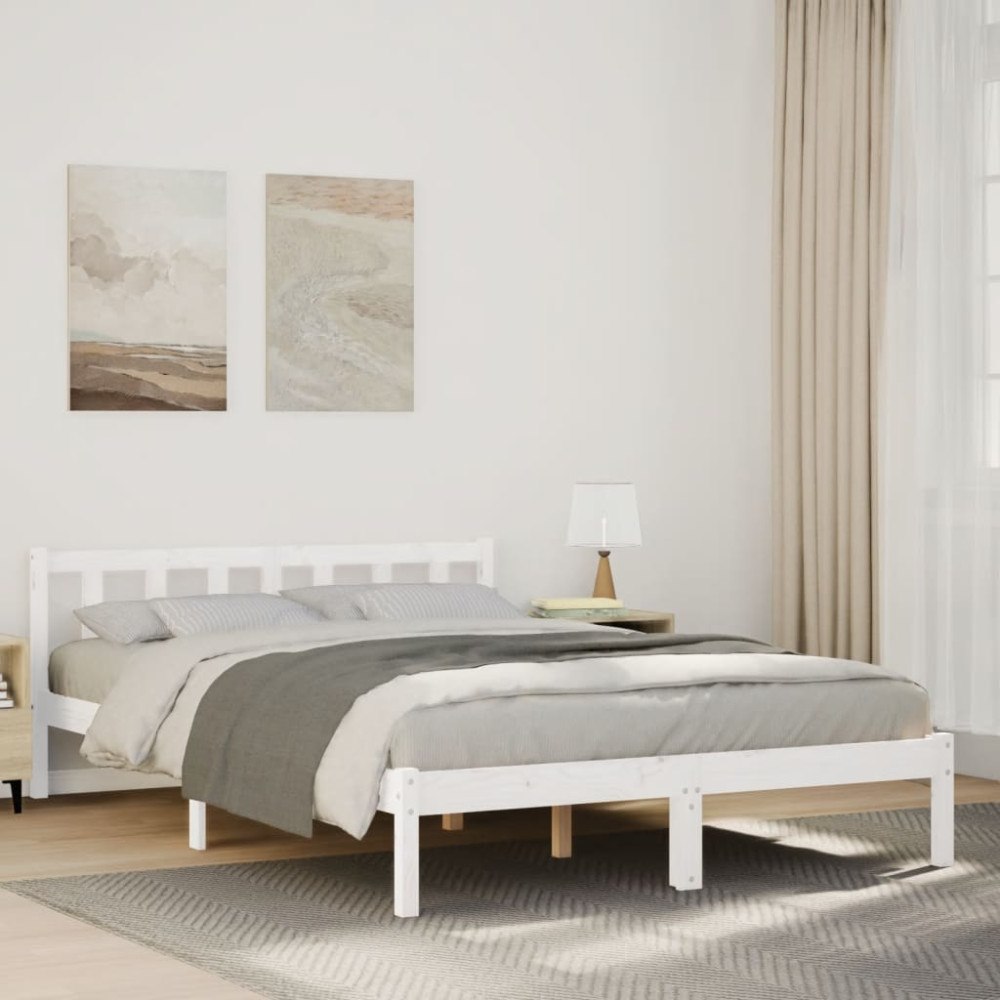vidaXL Sängram utan madrass extra lång vit 140x210 cm massiv furu