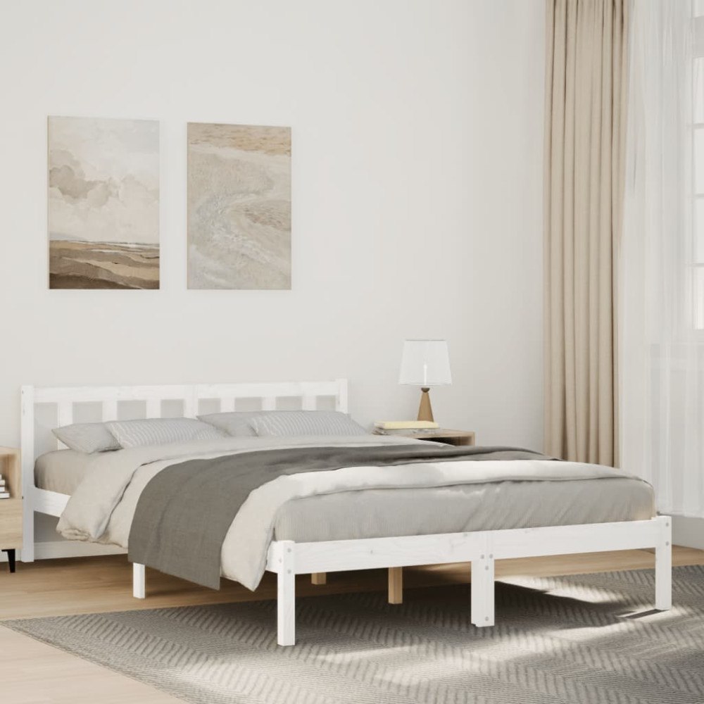 vidaXL Sängram utan madrass extra lång vit 160x210 cm massiv furu