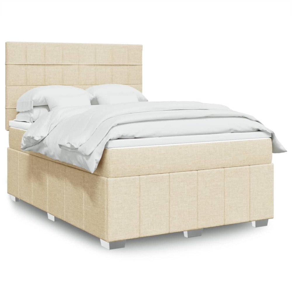 vidaXL Ramsäng med madrass gräddvit 140x190 cm tyg