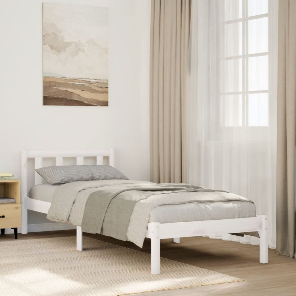 vidaXL Sängram utan madrass extra lång vit 90x210 cm massiv furu