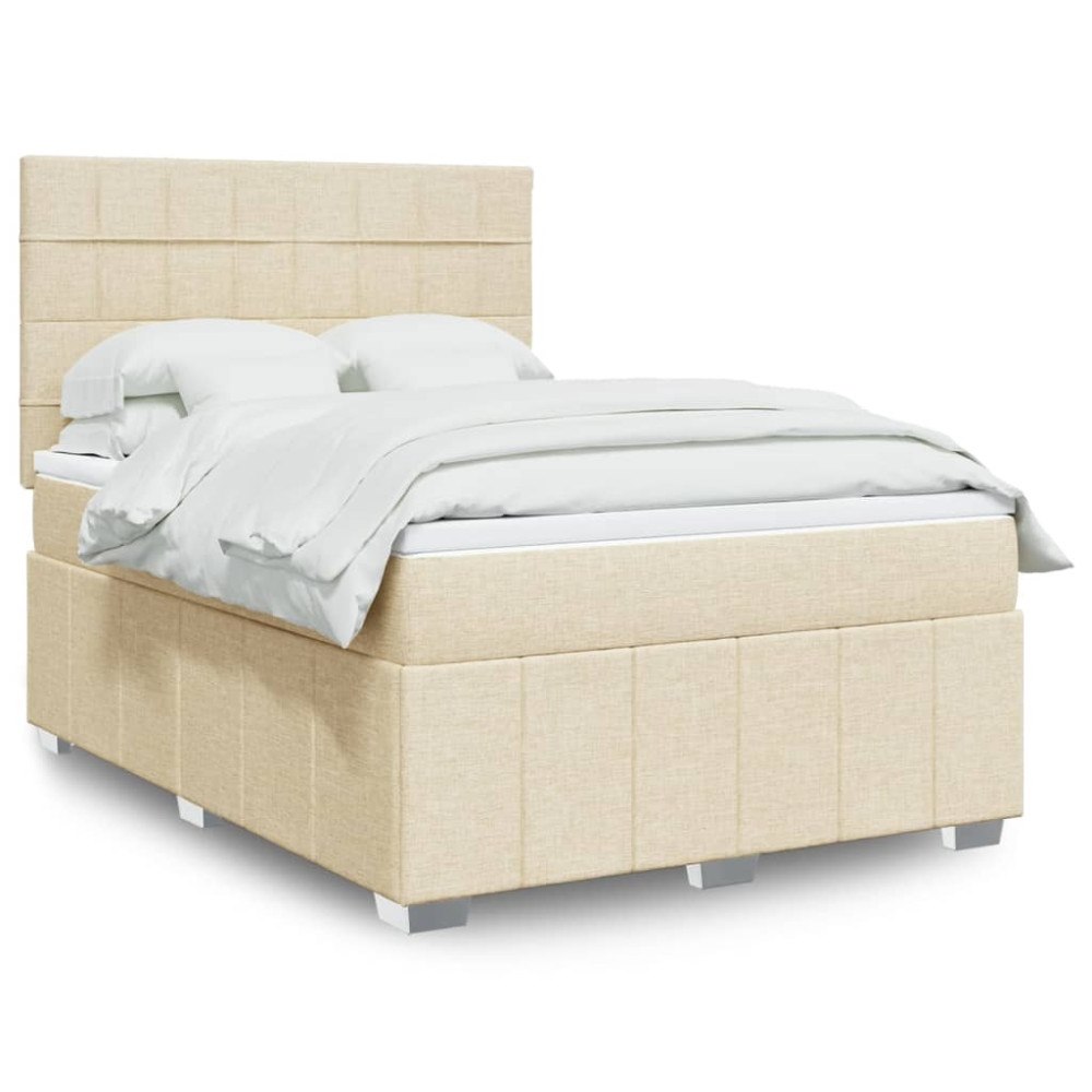 vidaXL Ramsäng med madrass gräddvit 140x190 cm tyg