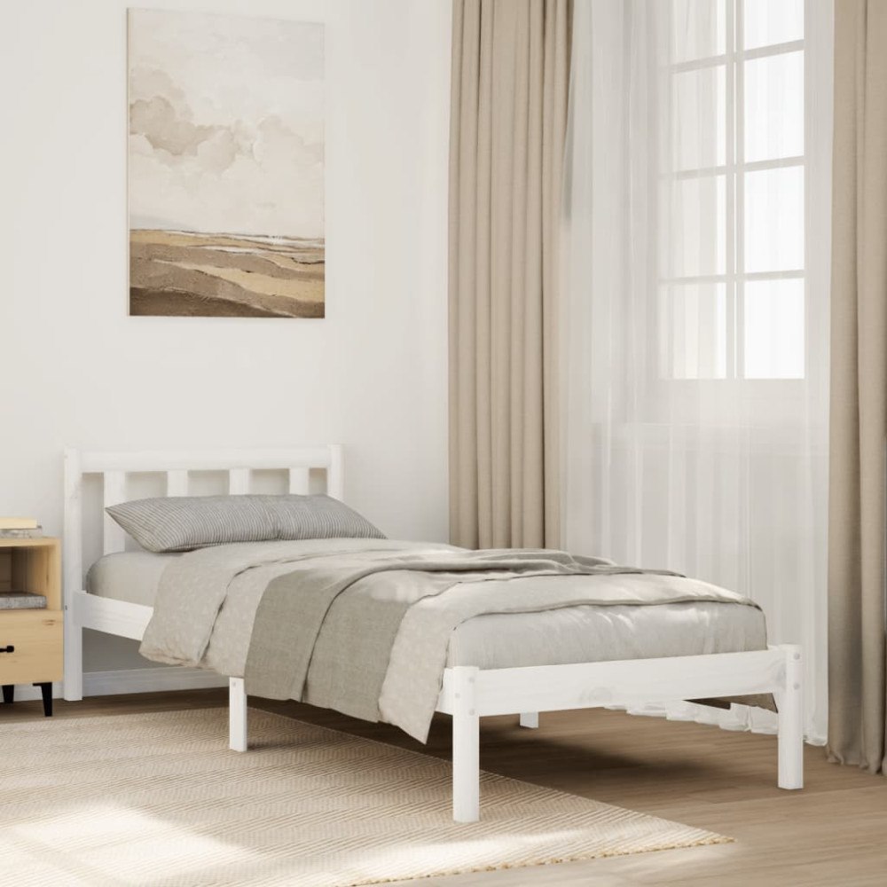 vidaXL Sängram utan madrass extra lång vit 90x220 cm massiv furu