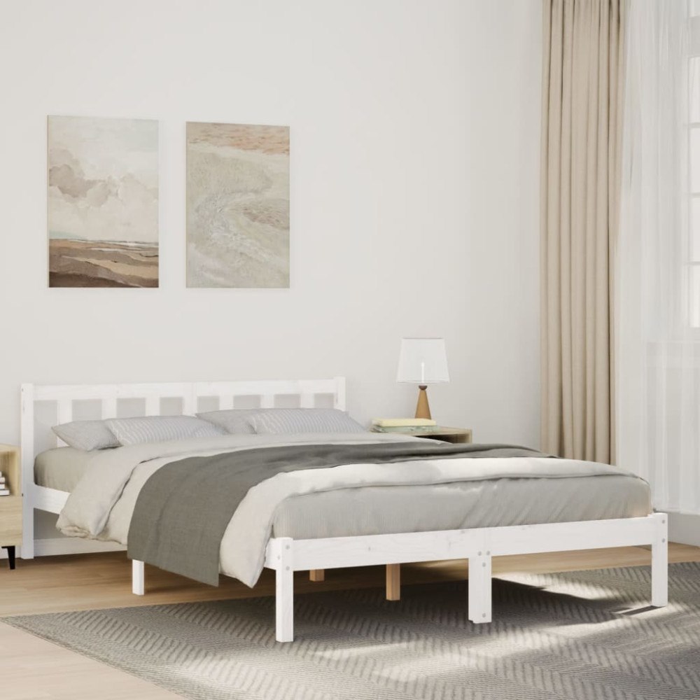 vidaXL Sängram utan madrass extra lång vit 160x220 cm massiv furu