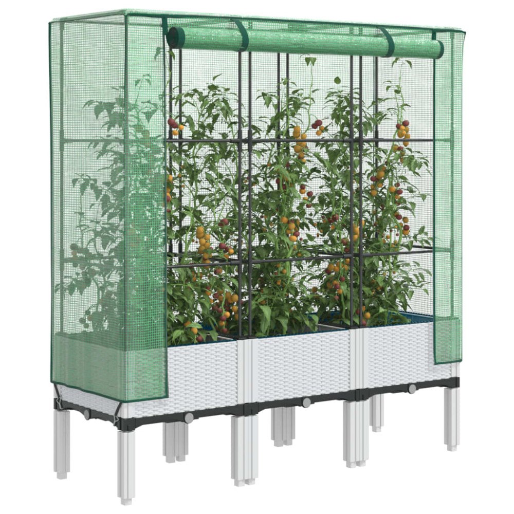 vidaXL Odlingslåda med växthusöverdrag rottinglook 120x40x140 cm