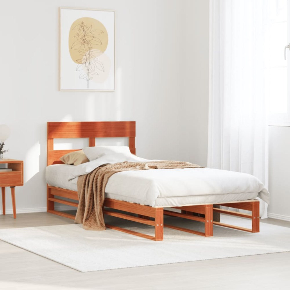 vidaXL Sängram utan madrass vaxad brun 90x200 cm massiv furu