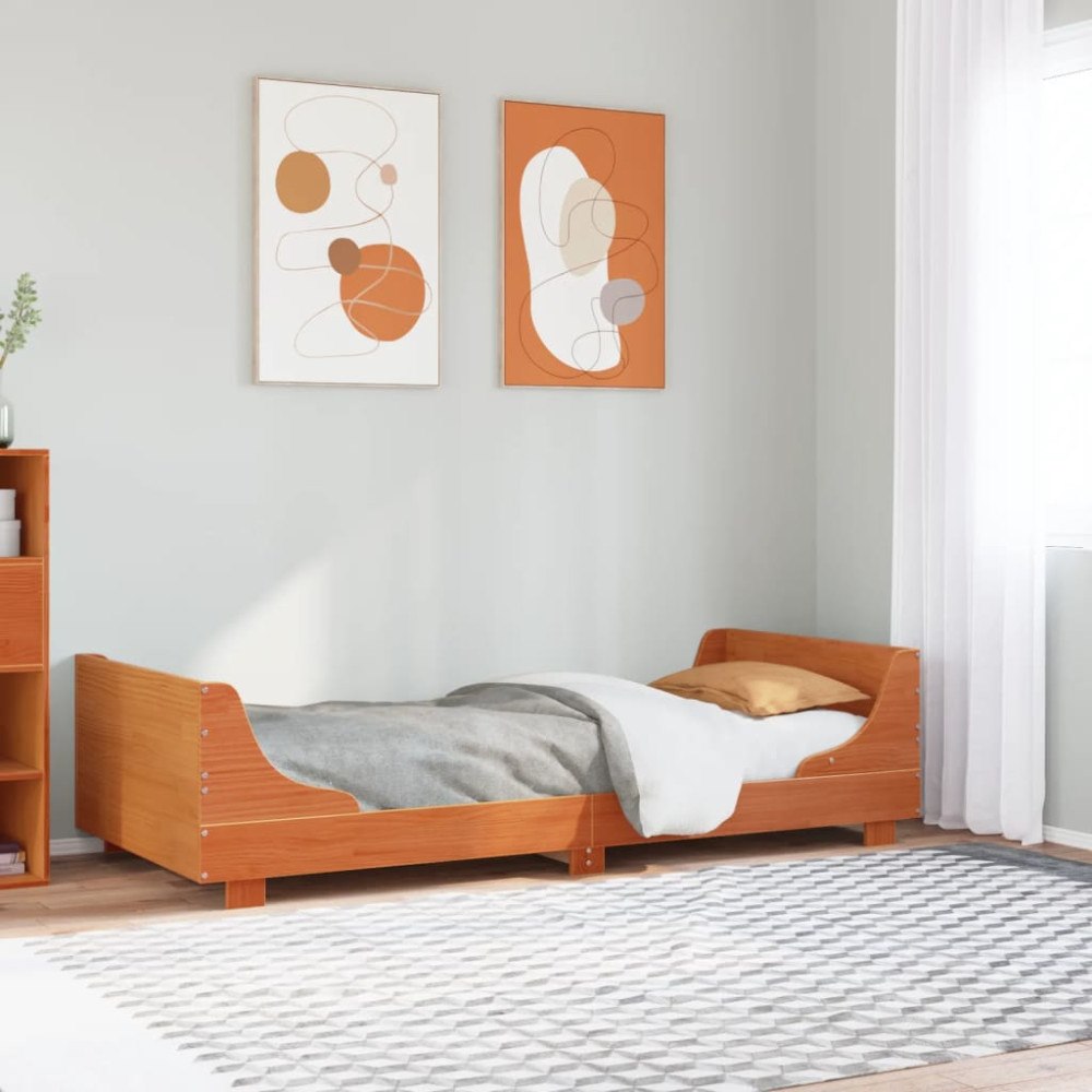 vidaXL Sängram utan madrass vaxbrun 100x200 cm massiv furu