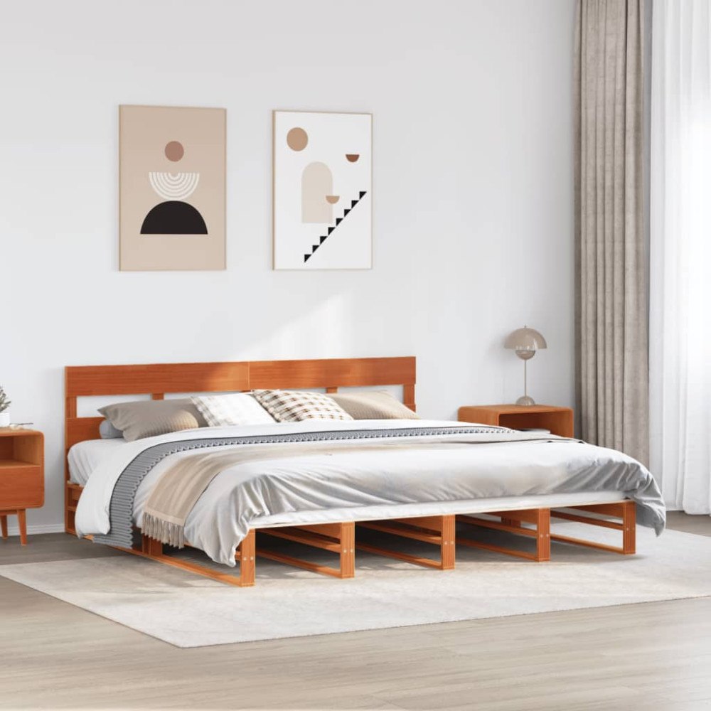 vidaXL Sängram utan madrass vaxbrun 200x200 cm massiv furu
