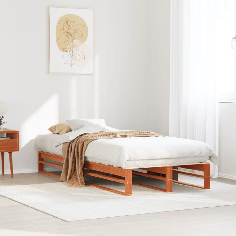 vidaXL Sängram utan madrass vaxbrun 100x200 cm massiv furu