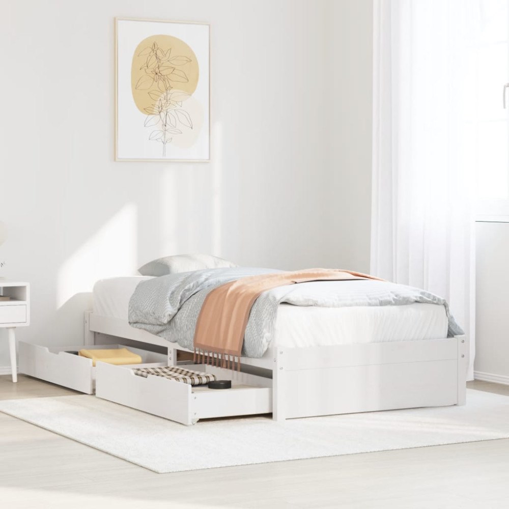 vidaXL Sängram utan madrass vit 75x190 cm massiv furu