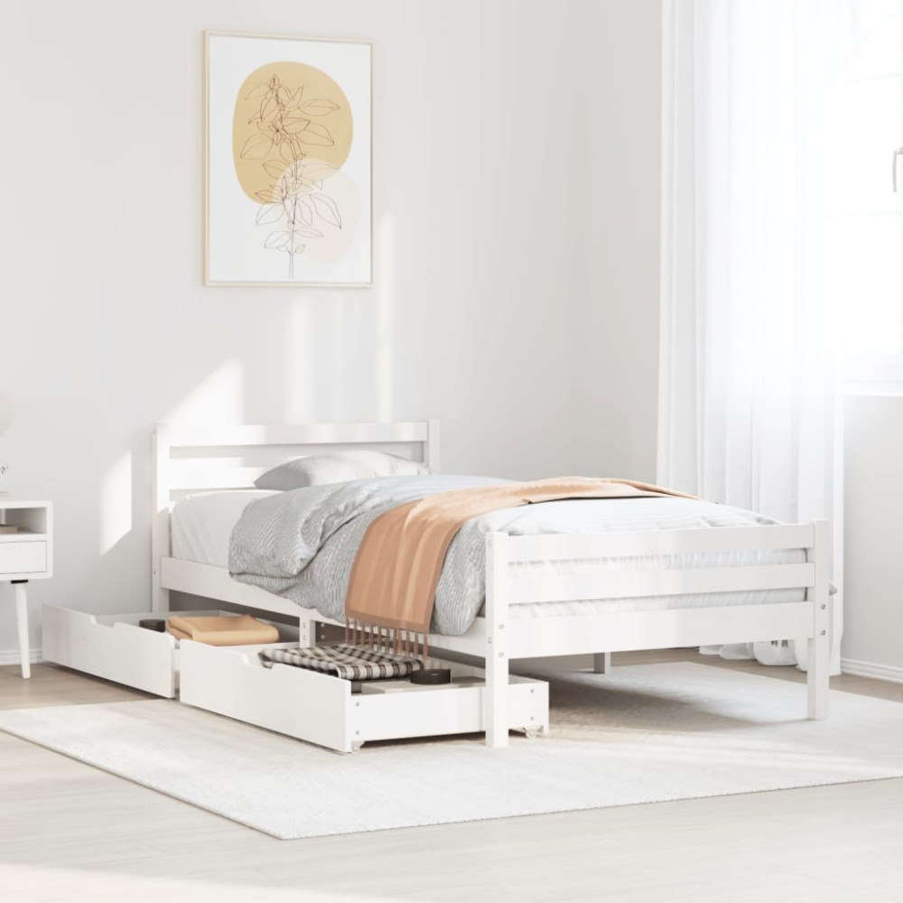 vidaXL Sängram utan madrass vit 100x200 cm massiv furu