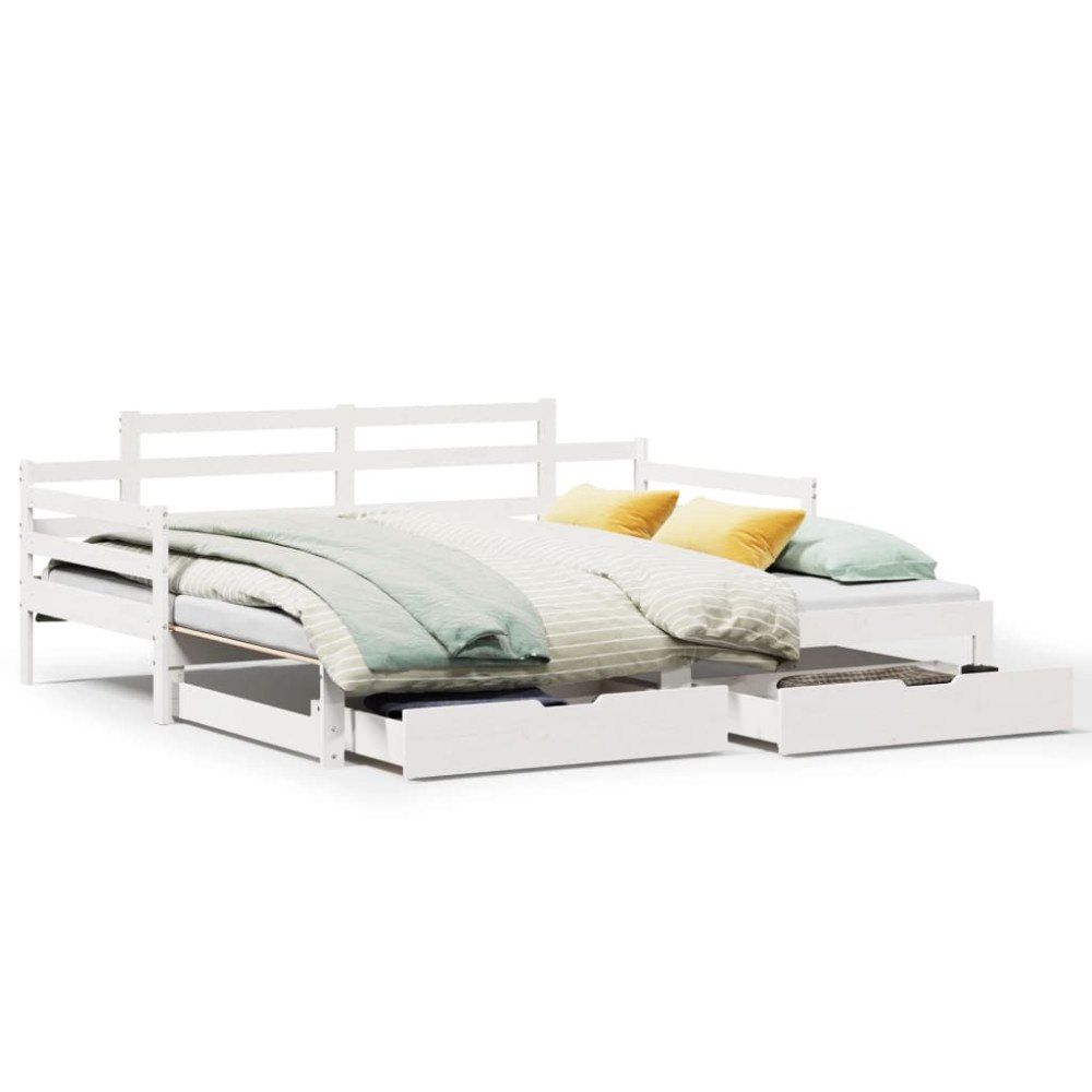 vidaXL Dagbädd utdragbar med lådor utan madrass vit 90x200 cm