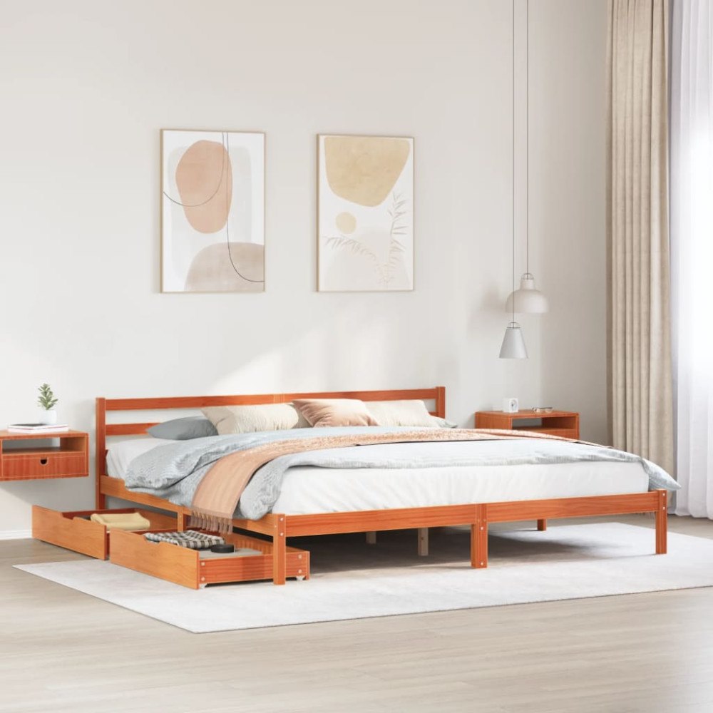 vidaXL Sängram utan madrass vaxbrun 200x200 cm massiv furu