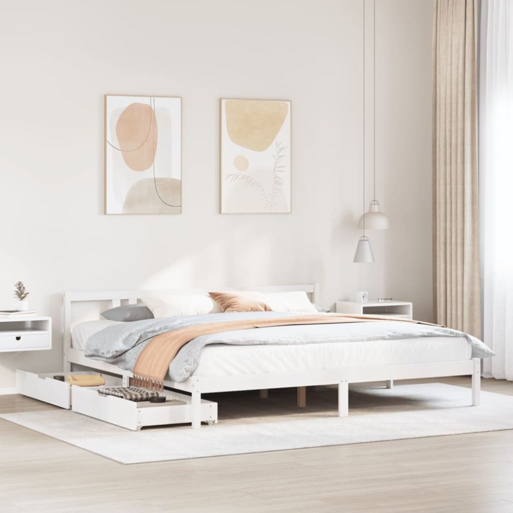 vidaXL Sängram utan madrass vit 200x200 cm massiv furu