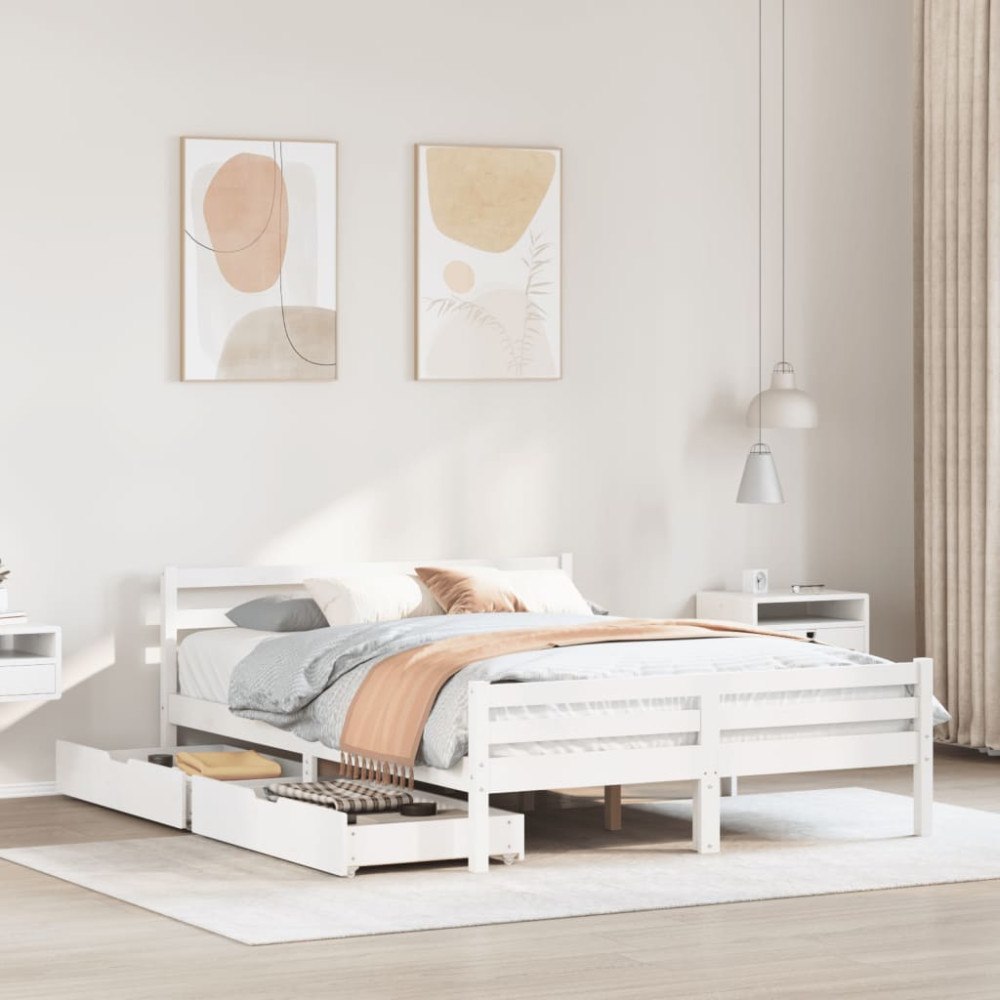 vidaXL Sängram utan madrass vit 140x200 cm massiv furu