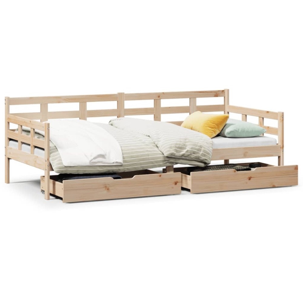 vidaXL Dagbädd med lådor 90x190 cm massiv furu