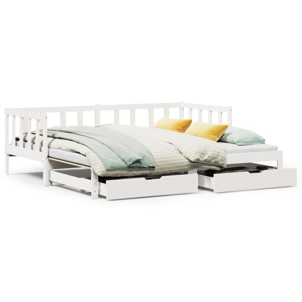 vidaXL Dagbädd utdragbar med lådor utan madrass vit 90x190 cm