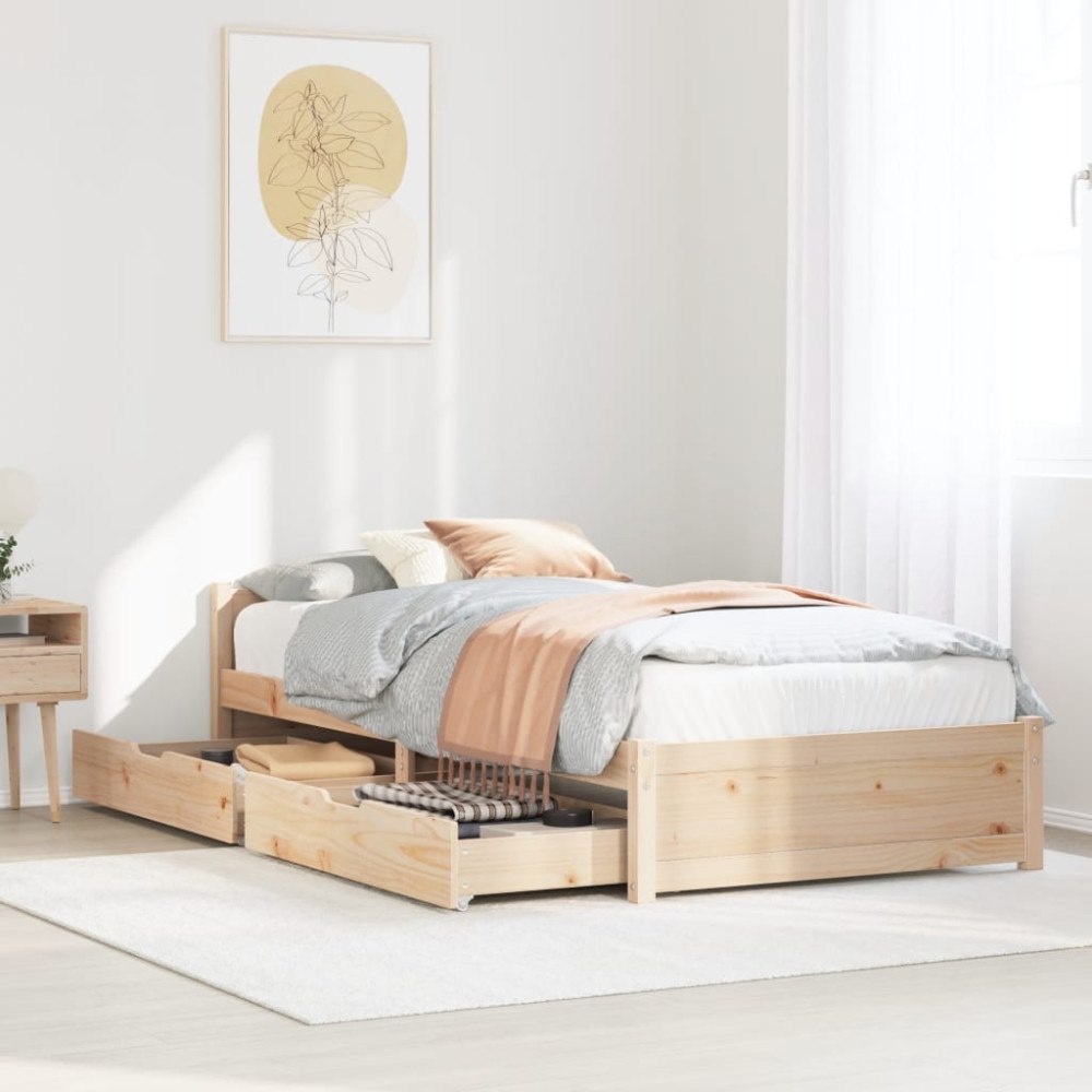 vidaXL Sängram utan madrass 75x190 cm massiv furu