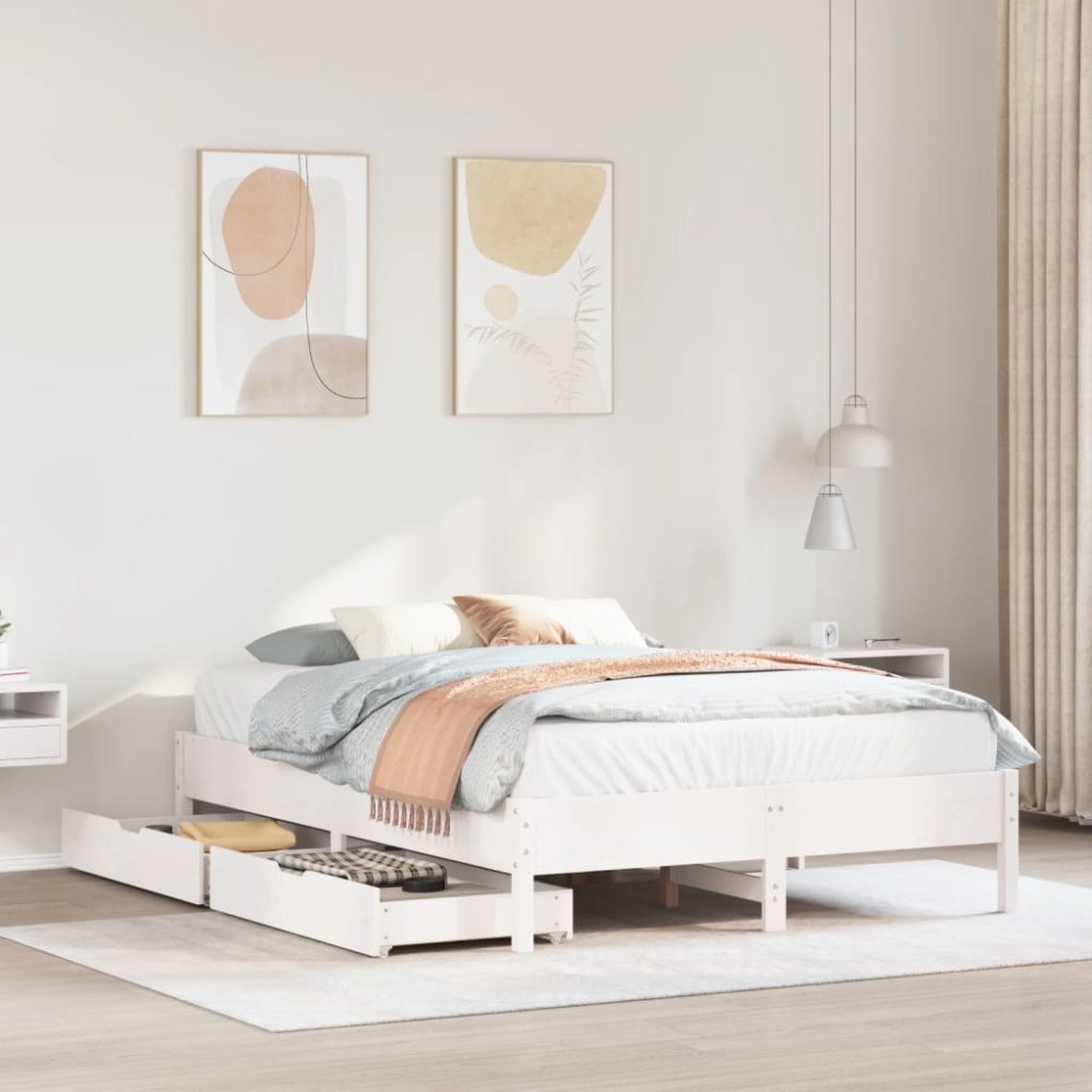 vidaXL Sängram utan madrass vit 120x200 cm massiv furu