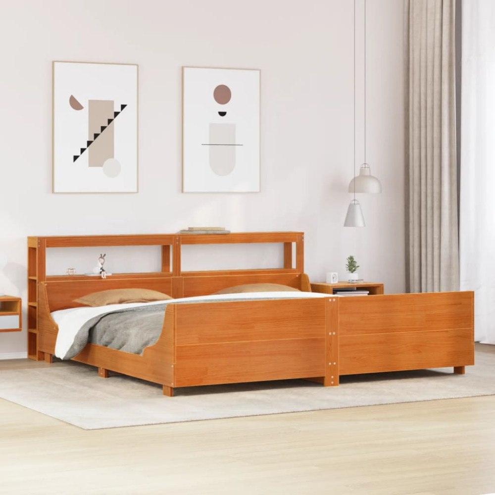 vidaXL Sängram utan madrass vaxbrun 200x200 cm massiv furu