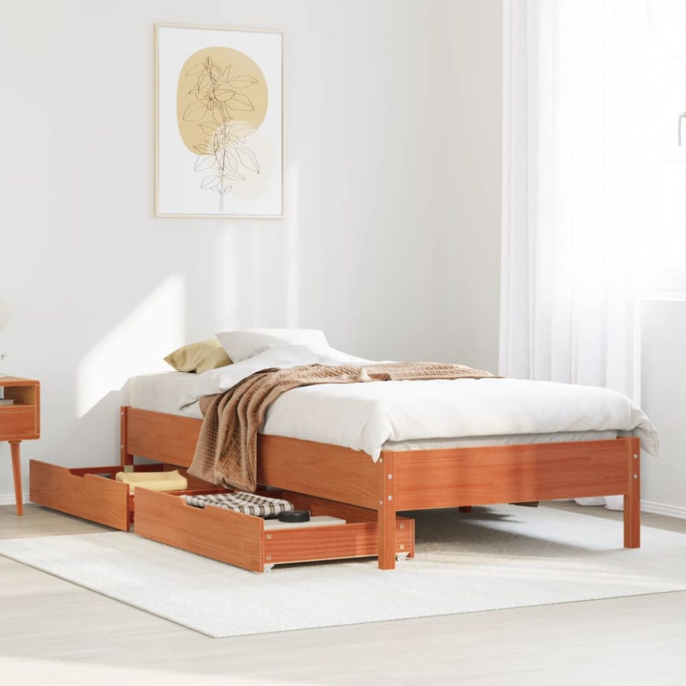 vidaXL Sängram utan madrass vaxad brun 90x200 cm massiv furu