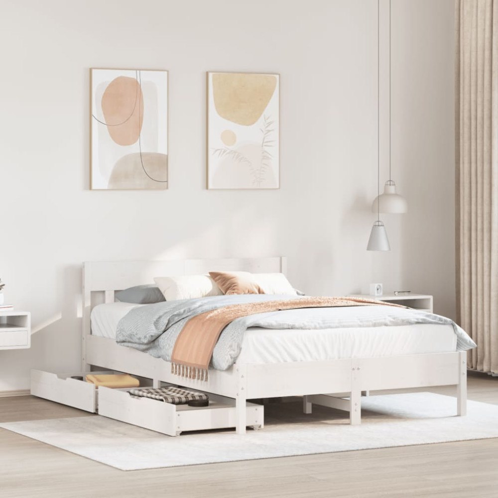vidaXL Sängram utan madrass vit 140x200 cm massiv furu