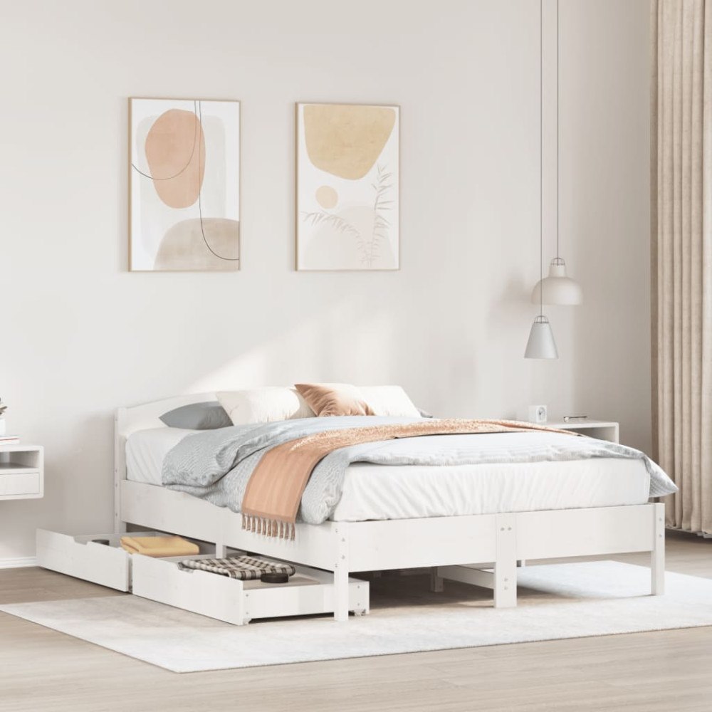 vidaXL Sängram utan madrass vit 150x200 cm massiv furu