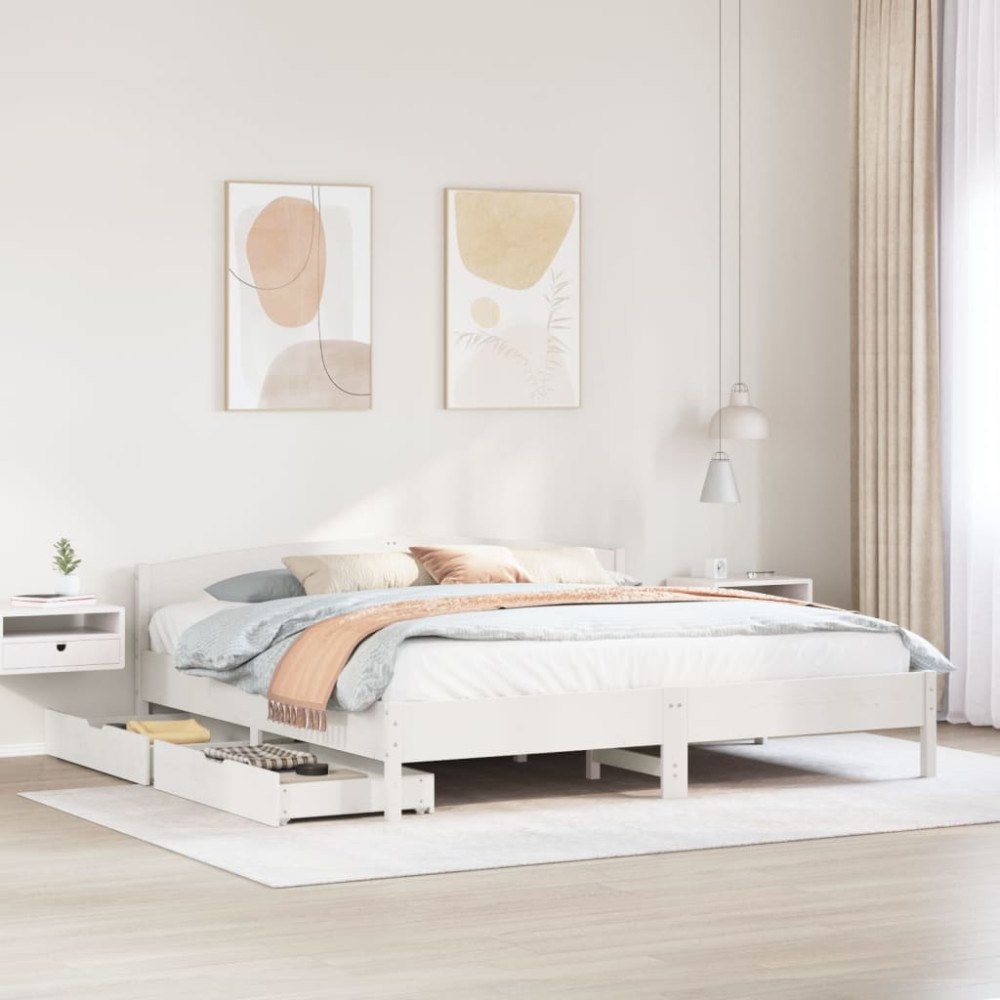 vidaXL Sängram utan madrass vit 180x200 cm massiv furu