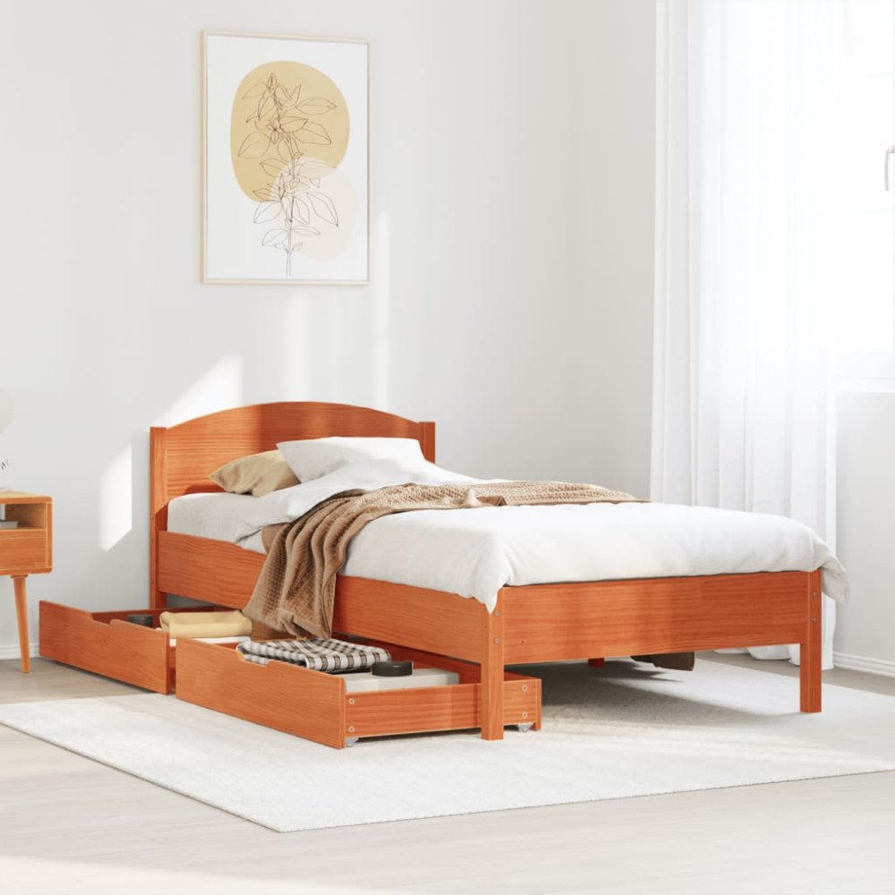 vidaXL Sängram utan madrass vaxbrun 100x200 cm massiv furu