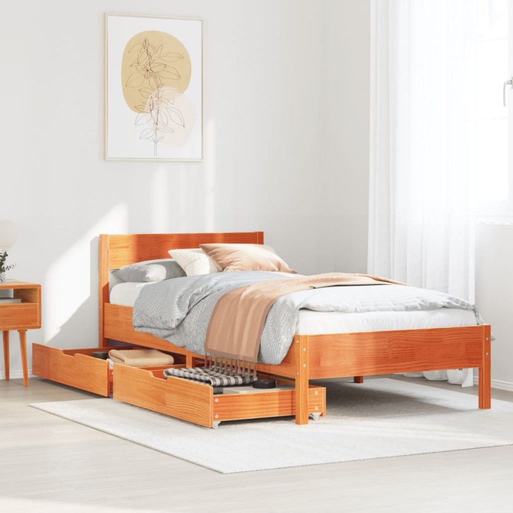 vidaXL Sängram utan madrass vaxbrun 75x190 cm massiv furu