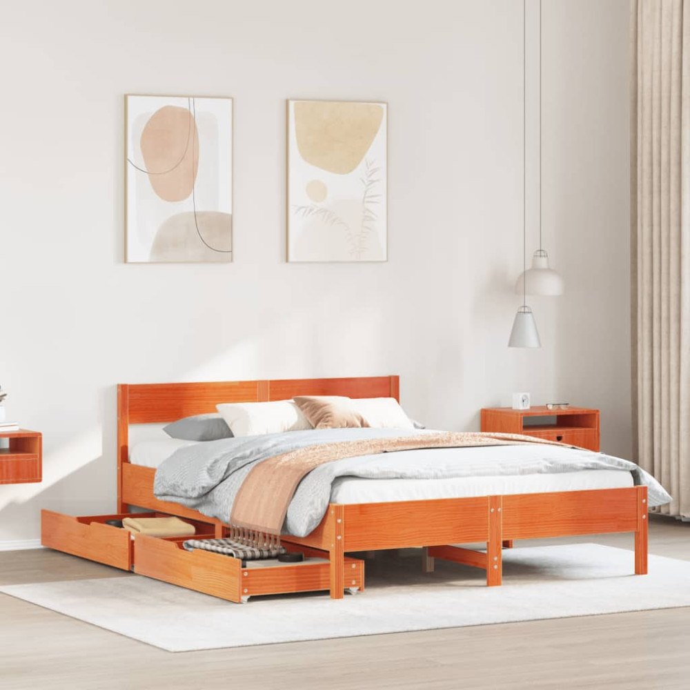 vidaXL Sängram utan madrass vaxbrun 120x200 cm massiv furu