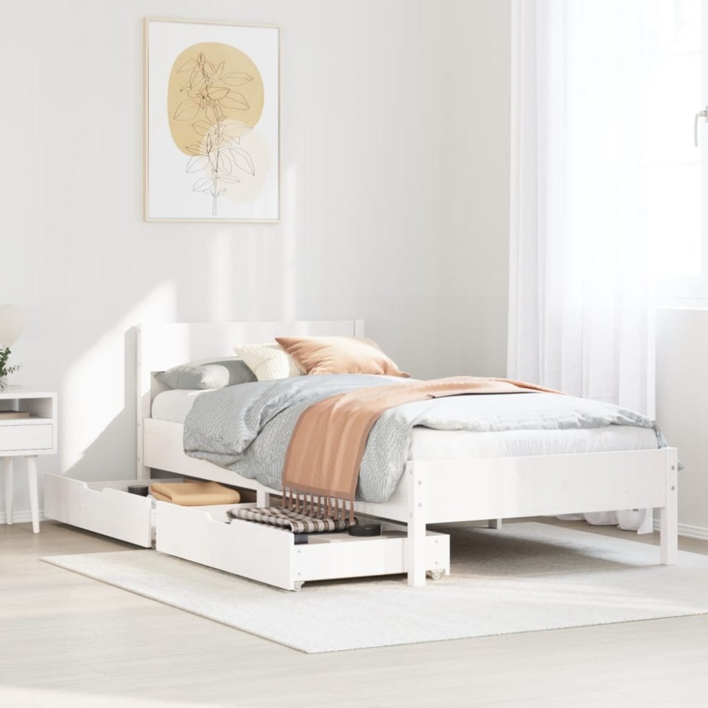 vidaXL Sängram utan madrass vit 100x200 cm massiv furu