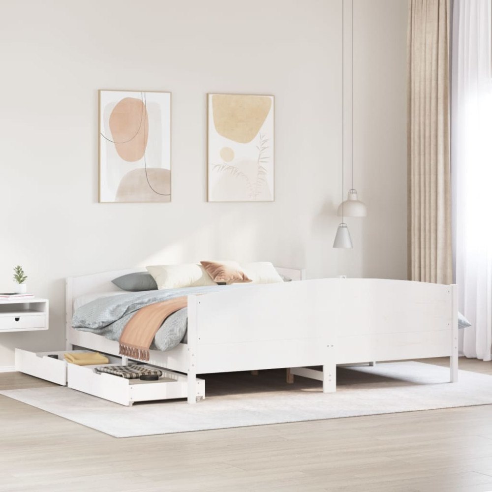 vidaXL Sängram utan madrass vit 180x200 cm massiv furu