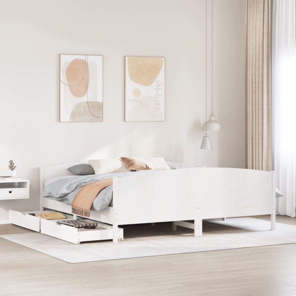 vidaXL Sängram utan madrass vit 200x200 cm massiv furu