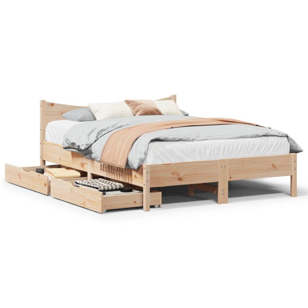 vidaXL Sängram med lådor 140x190 cm massiv furu