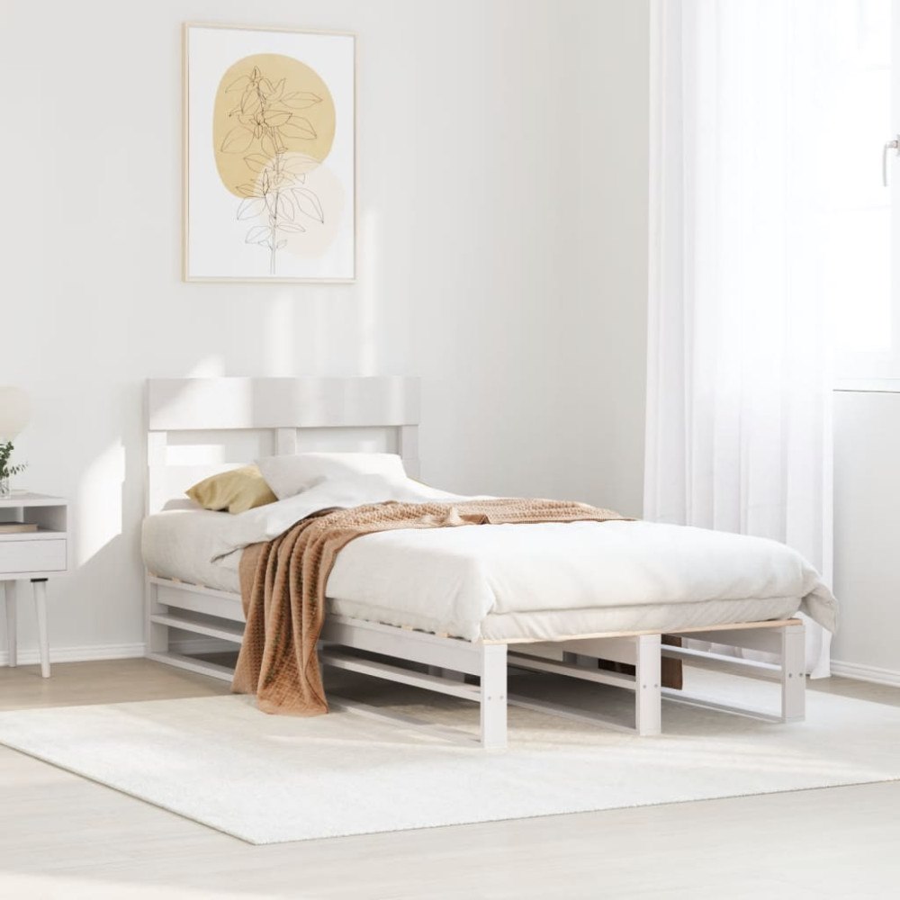 vidaXL Sängram utan madrass vit 100x200 cm massiv furu
