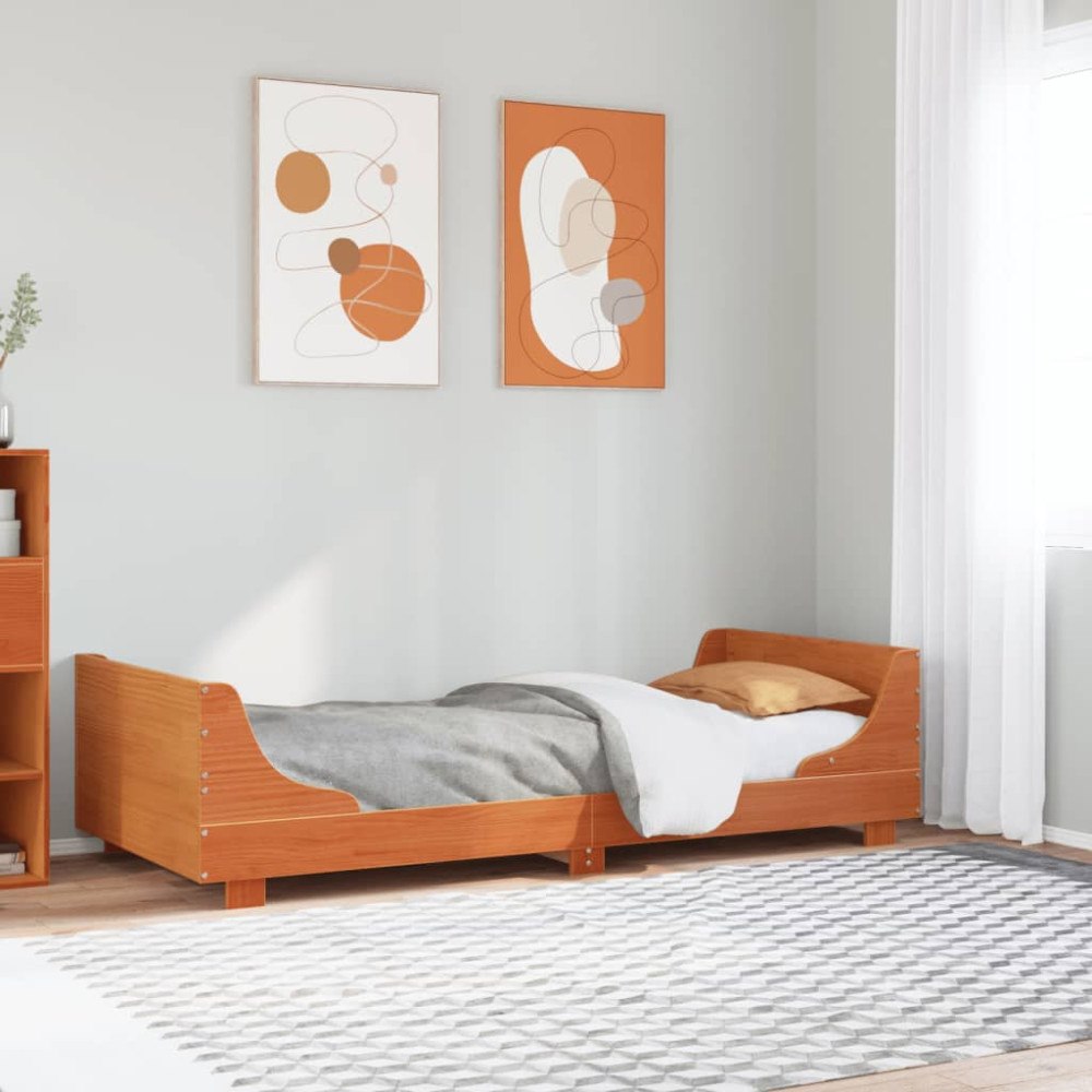 vidaXL Sängram utan madrass vaxbrun 75x190 cm massiv furu