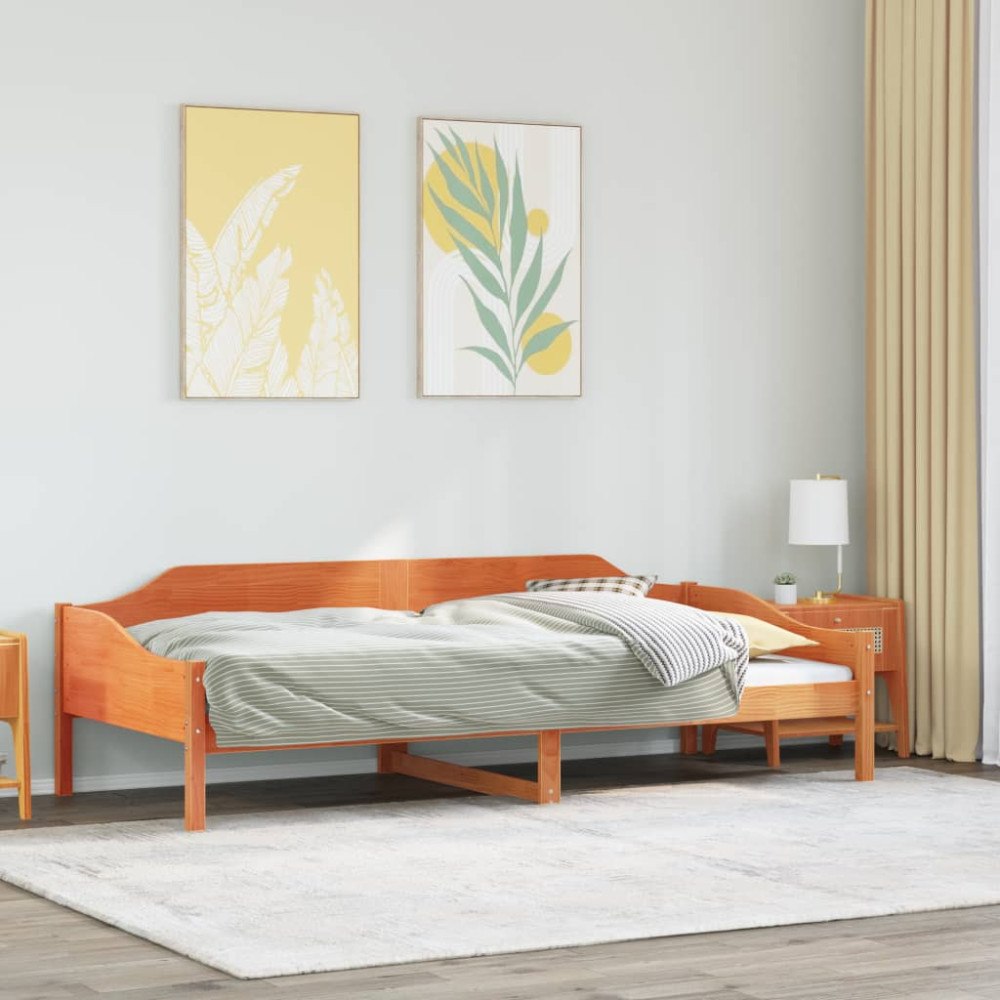 vidaXL Sängram utan madrass vaxad brun 90x190 cm massiv furu