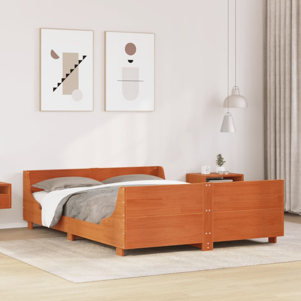 vidaXL Sängram utan madrass vaxbrun 150x200 cm massiv furu