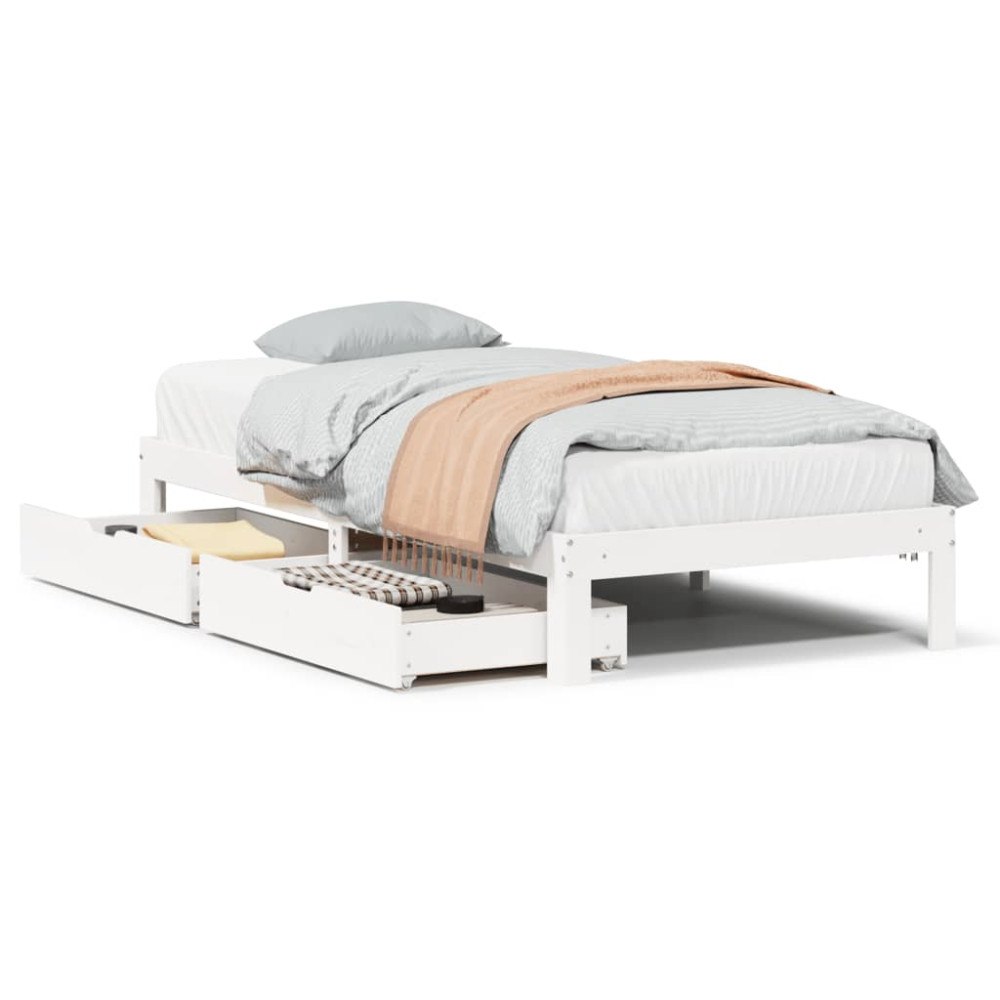 vidaXL Sängram med lådor vit 75x190 cm massivt furu
